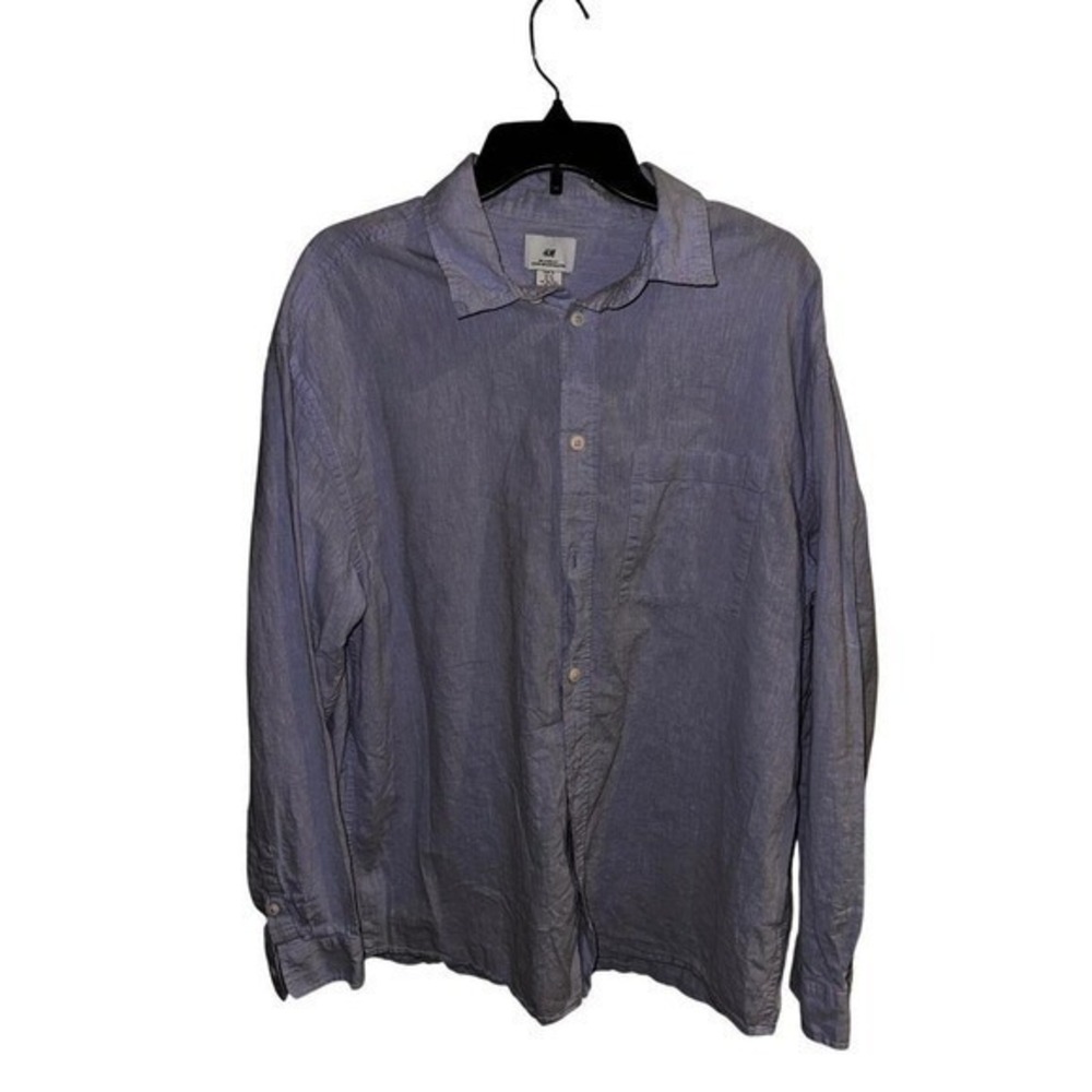 HM Mens Relaxed Fit Button Down Shirt Light Blue Long Sleeve XL